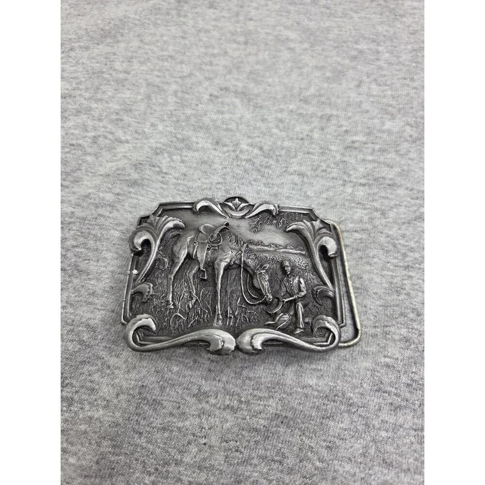 Rare Bergamot Brass Works Horse Farmer Pewter Belt Buckle